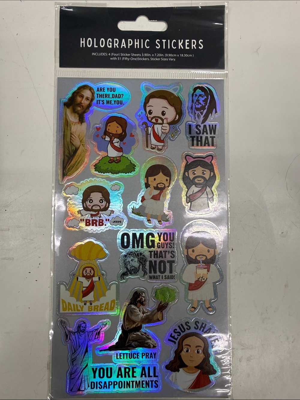 Holographic Jesus Sticker Sheet - Shiny Silver Hologram